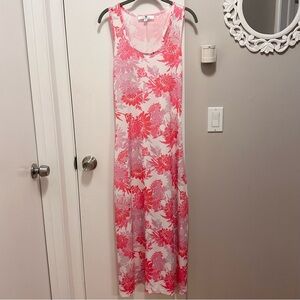 JEAN-PIERRE KLIFA Paris Pink/White Floral Maxi Tank Dress M vacation stretch